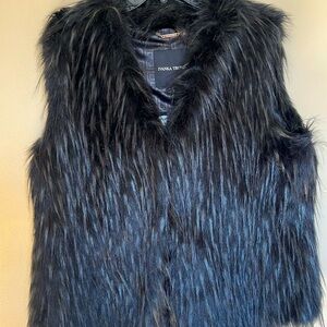 NWT IVANKA TRUMP ELEGANT FORMAL FAUX FUR BLACK JACKET/VEST SIZE LARGE/L WINTER